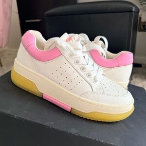 AMIRI White and Pink Sneakers with Yellow Sole